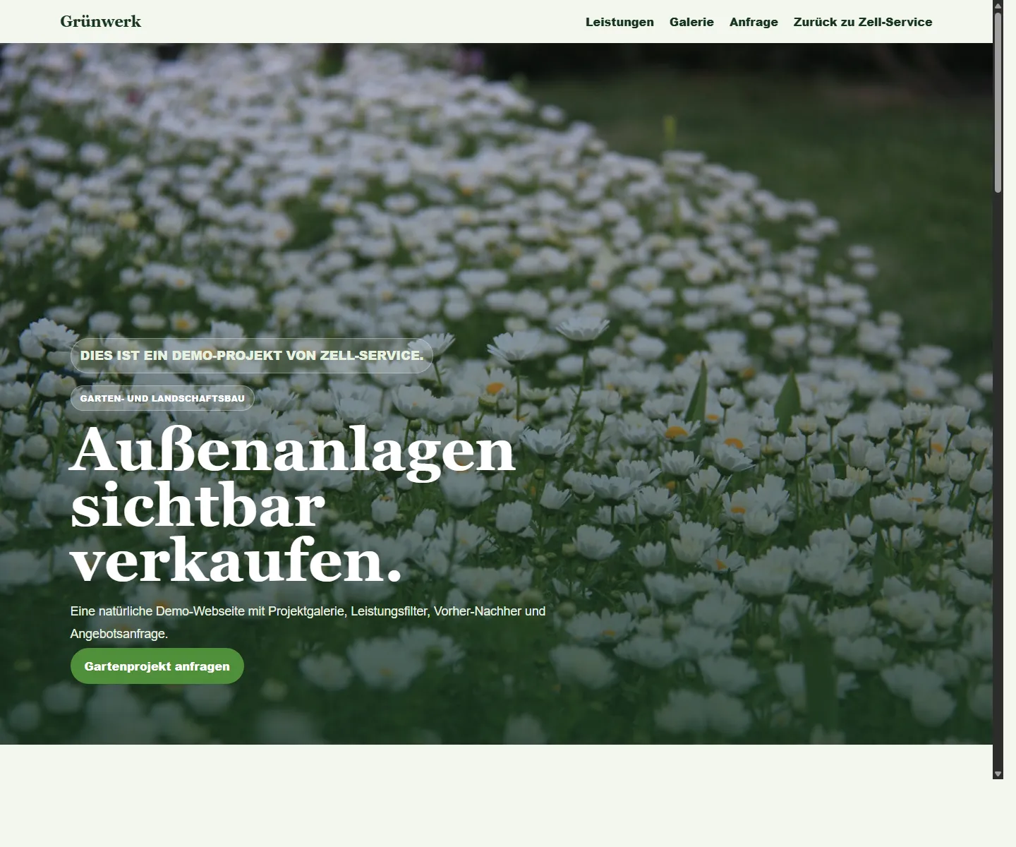 Desktopansicht der Grünwerk-Gartenbau-Demo