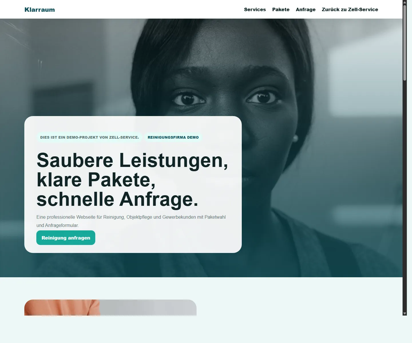 Desktopansicht der Klarraum-Reinigungs-Demo