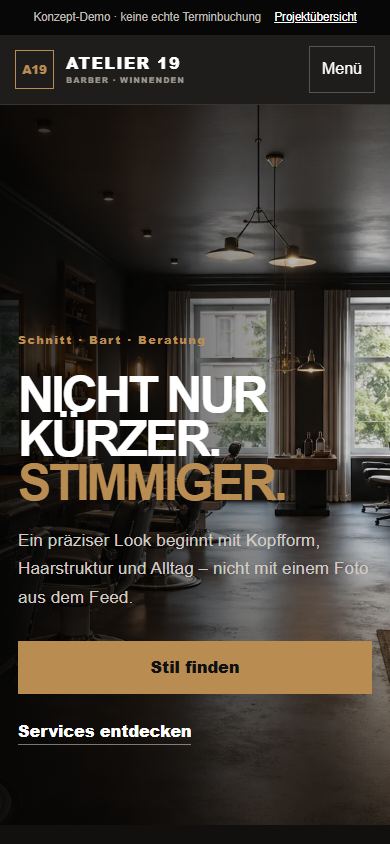 Mobile Darstellung von Atelier 19 Barbershop