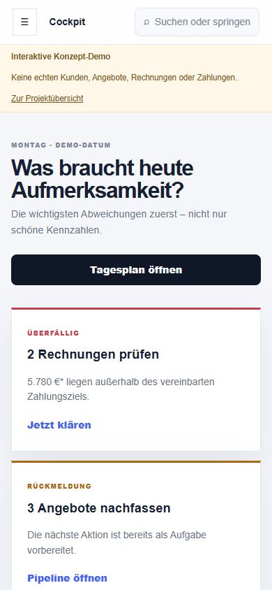Mobile Darstellung von Flowdesk Operations
