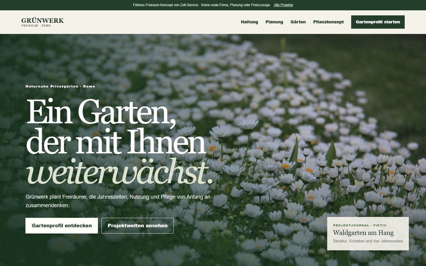 Echte Desktopansicht der Grünwerk Freiraum Demo