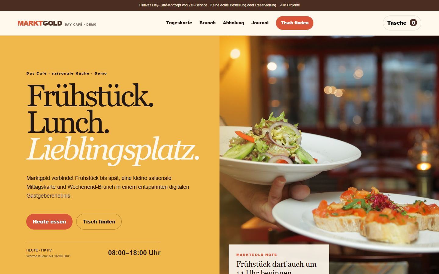 Echte Desktopansicht der Café Marktgold Demo
