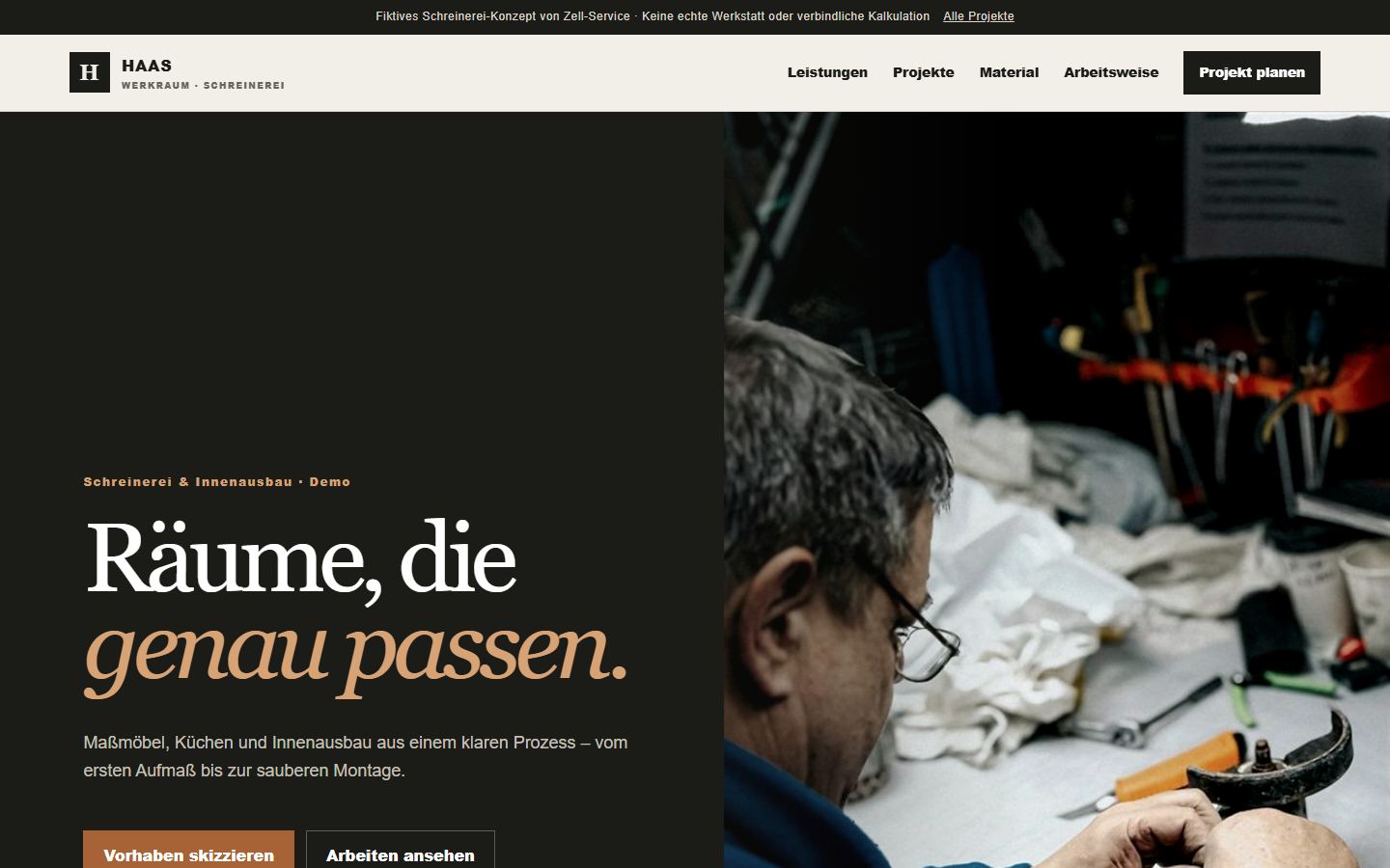 Echte Desktopansicht der Haas Werkraum Demo