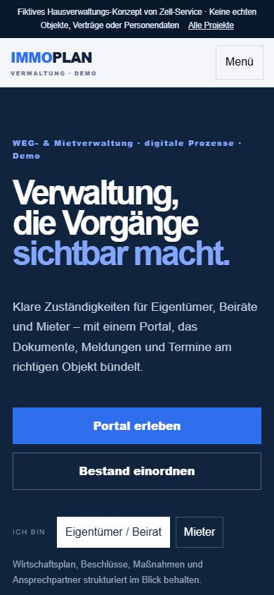 Mobile Darstellung von ImmoPlan Verwaltung