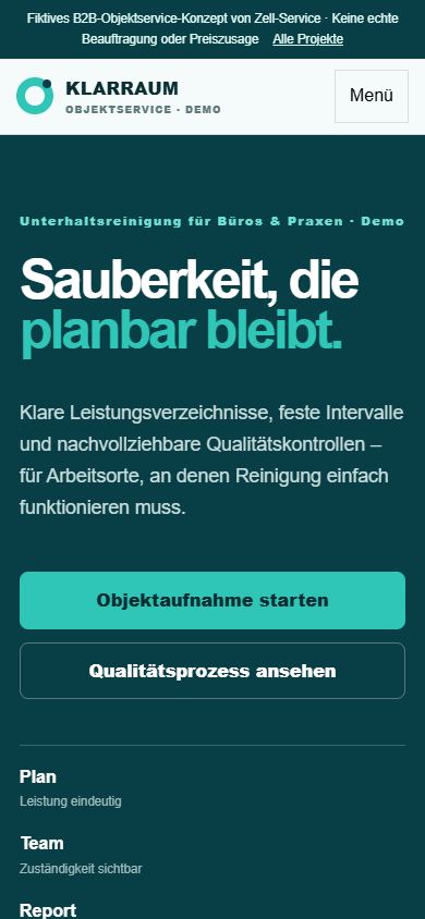 Mobile Darstellung von Klarraum Objektservice